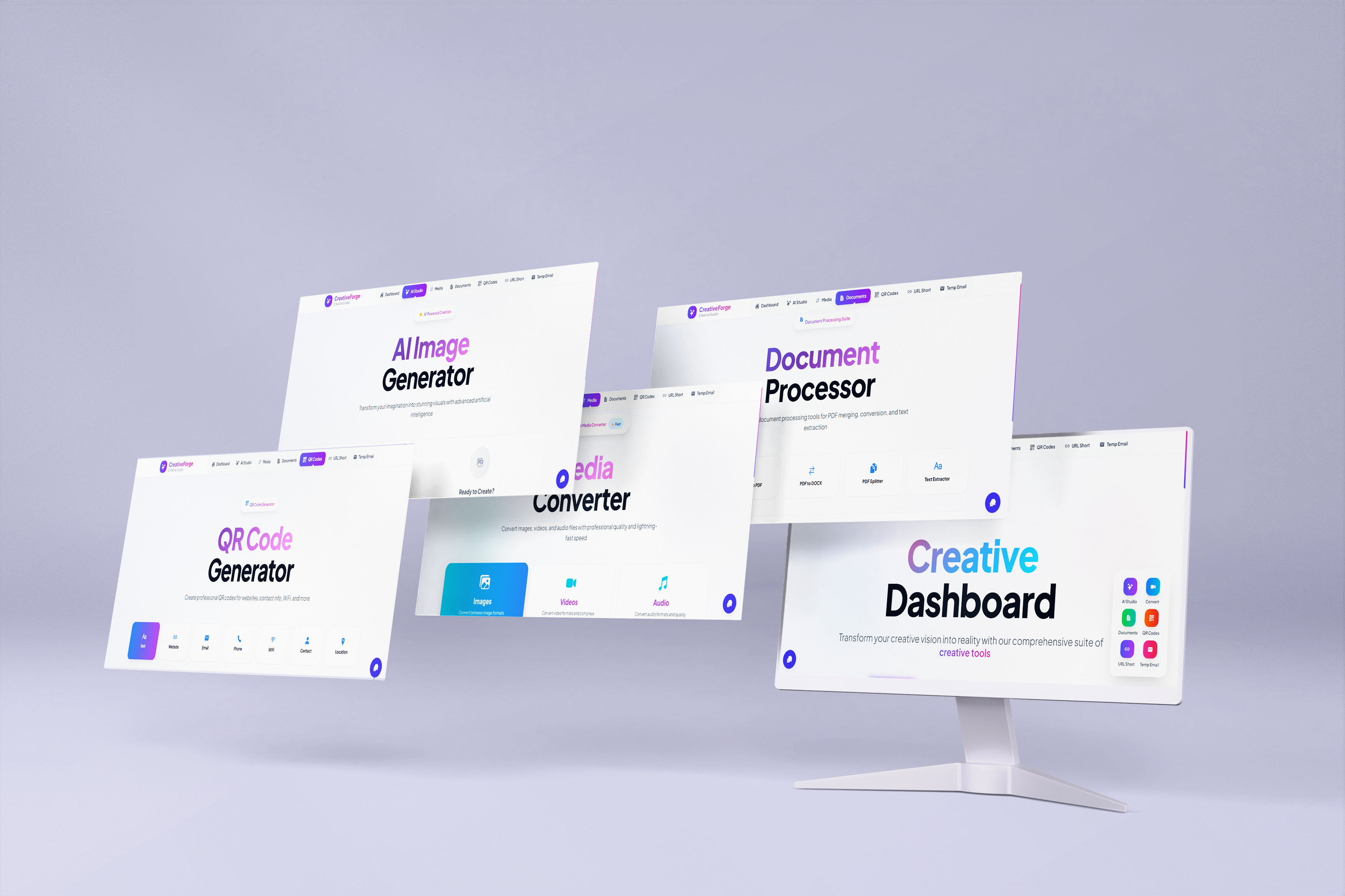 CreativeForge creative studio AI tools dashboard