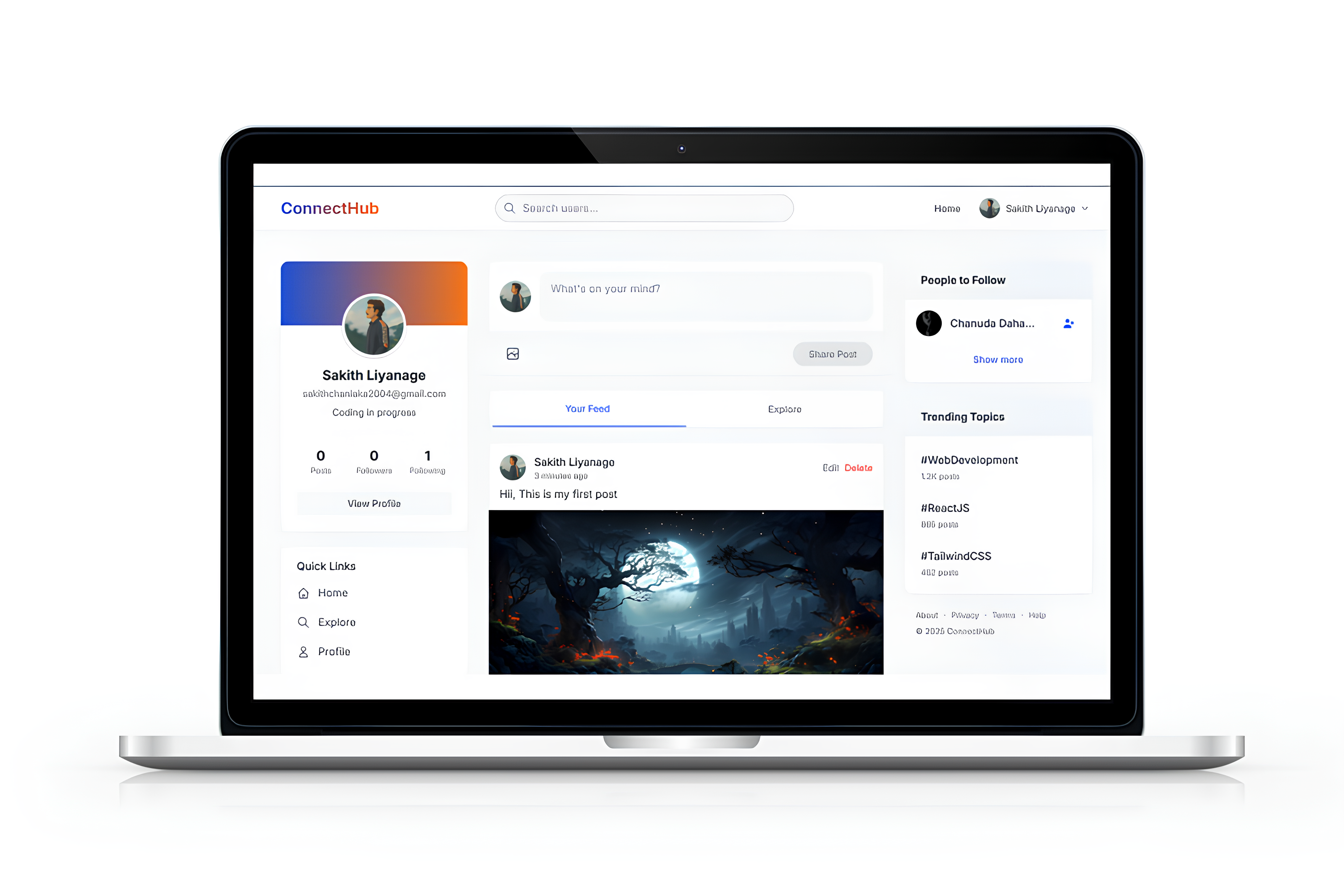 ConnectHub social media web app UI